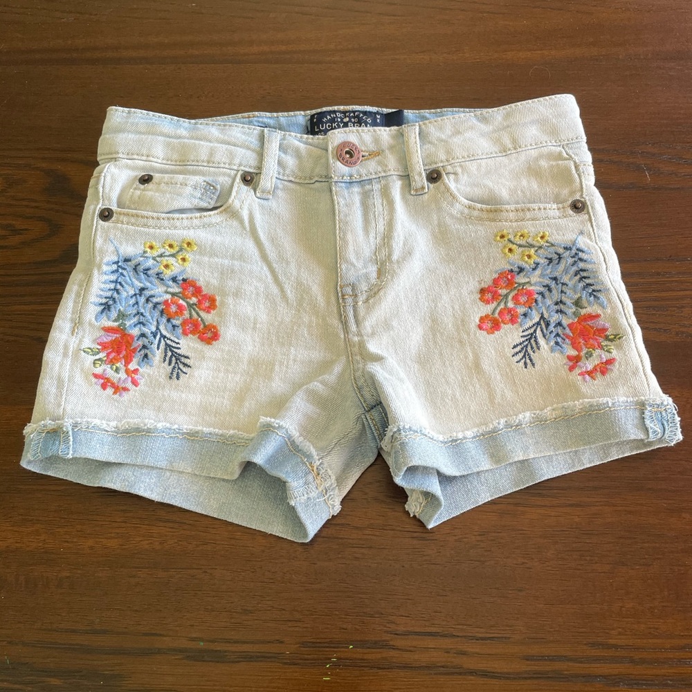 Handcrafted Embroidered Light Wash Jean Shorts